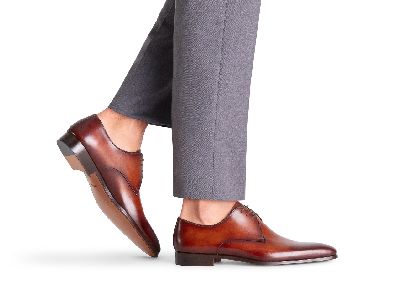 The Jacoby Cognac pairs well with light grey pants